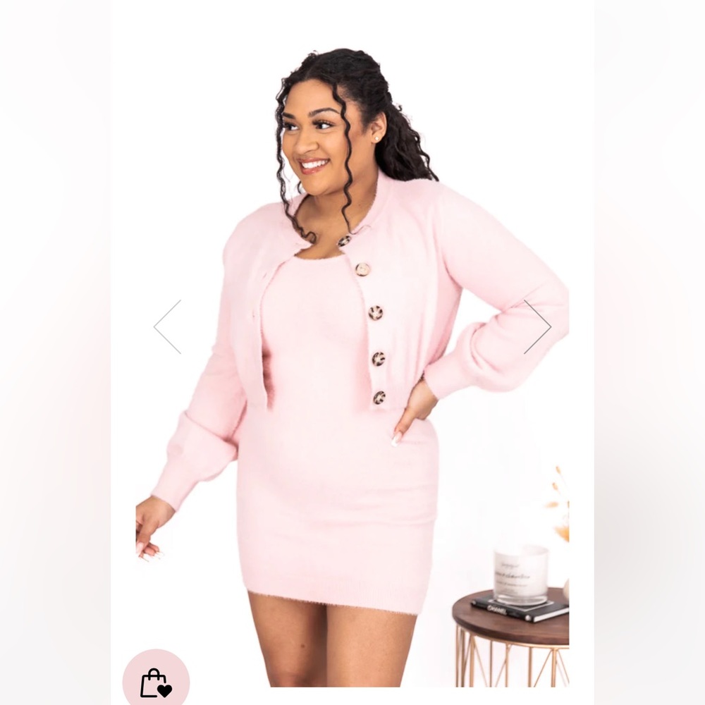 Pink Sweater dress set cardigan and tank dress size XL pink lily
